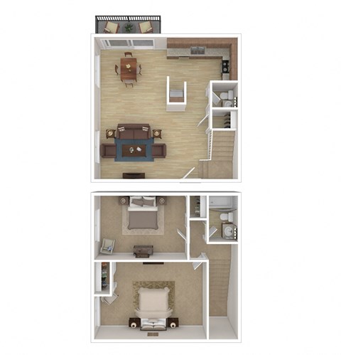2 Bedroom 2 and a half bathroom floor plan